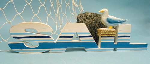 "Newport" stripd sail w/gull sign/figure