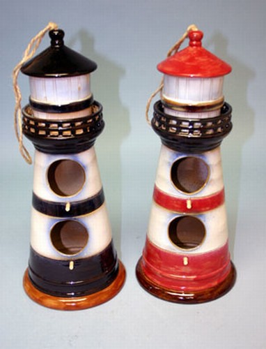 2 Asst Ceramic Dbl Lghthse Brdhses