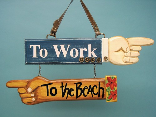 To Work, To The Beach Wood Sign